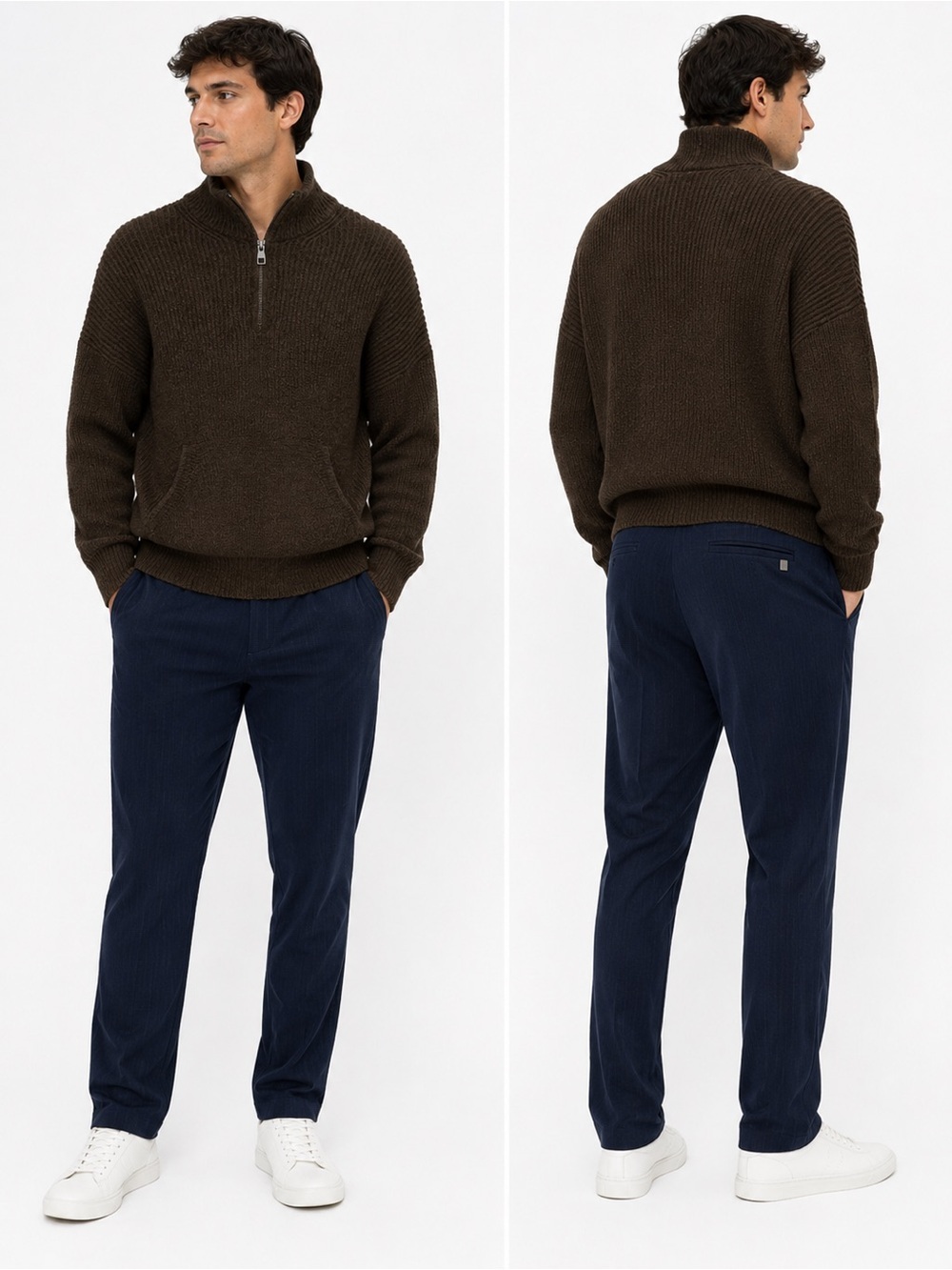 Zara Men’s Textured Quarter Zip Knit Sweatshirt